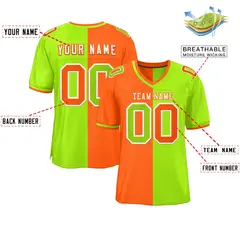 Orange Neon Green Split Two Tone Authentic Football Jersey 2