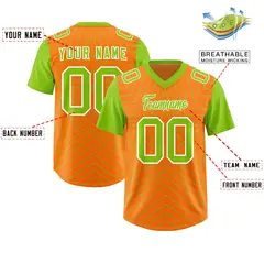 Orange Neon Green Star Pattern Raglan Football Jersey 2