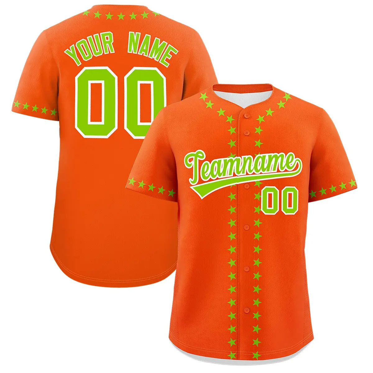 Orange Neon Green Star Ribbing Authentic Baseball Jersey