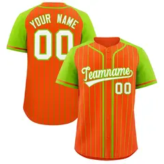 Orange Neon Green Stripe Raglan Baseball Jersey 1