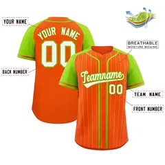 Orange Neon Green Stripe Raglan Baseball Jersey 2