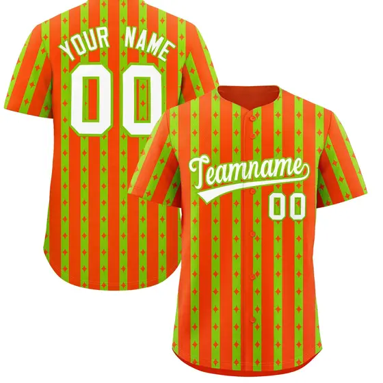Orange Neon Green Thick Striped Star Pattern Baseball Jersey