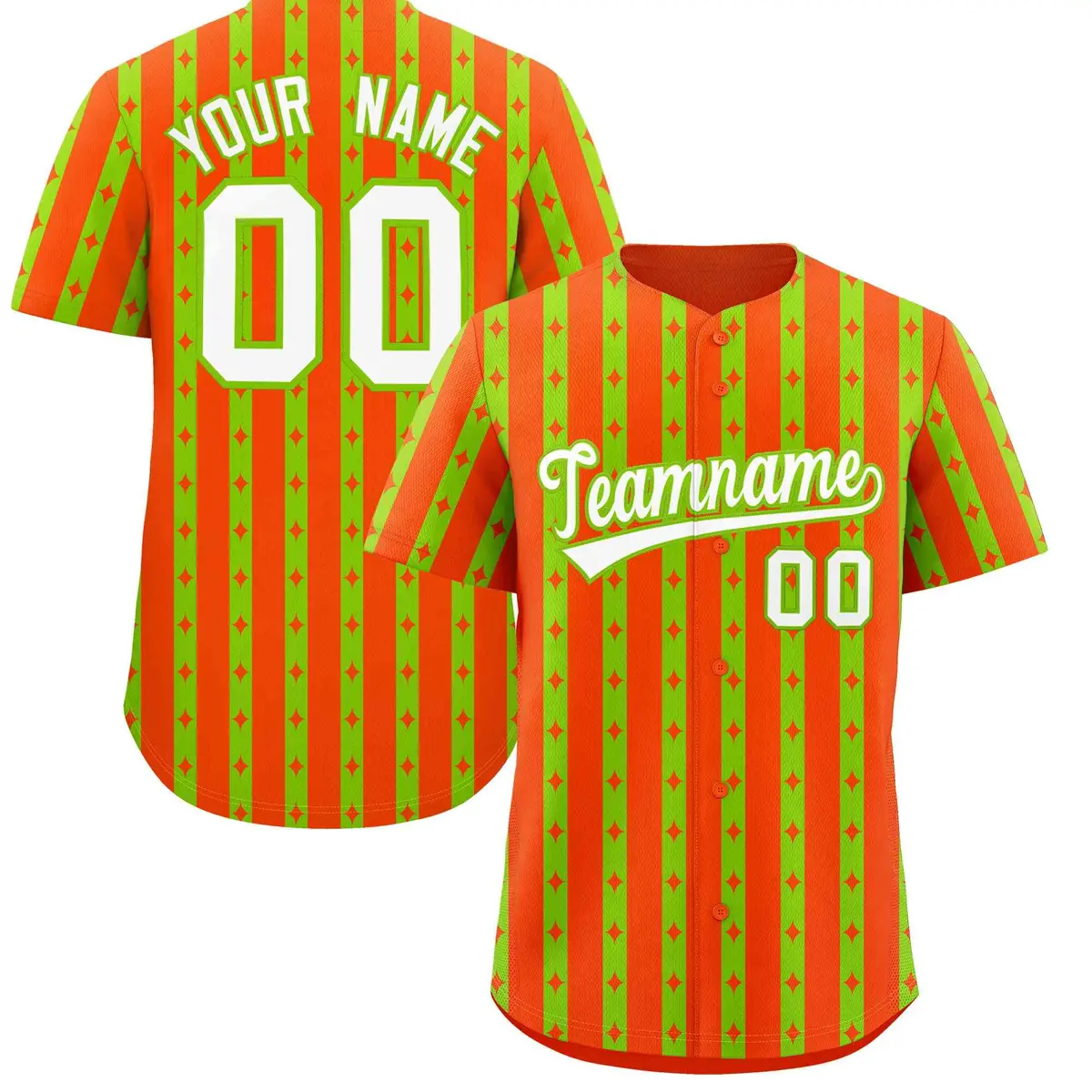 Orange Neon Green Thick Striped Star Pattern Baseball Jersey