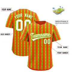 Orange Neon Green Thick Striped Star Pattern Baseball Jersey 2