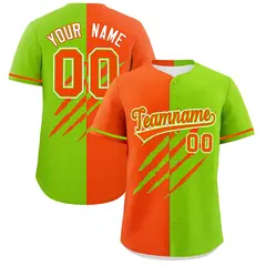 Orange Neon Green Tiger Claw Scratch Split Baseball Jersey