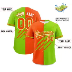 Orange Neon Green Tiger Claw Scratch Split Baseball Jersey 2