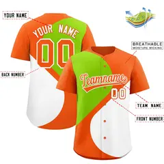 Orange Neon Green-White Color Block Half Heart Baseball Jersey 2
