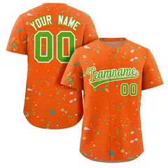 Orange Neon Green-White Splash Graffiti Striped Baseball Jersey