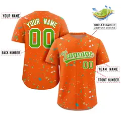 Orange Neon Green-White Splash Graffiti Striped Baseball Jersey 2