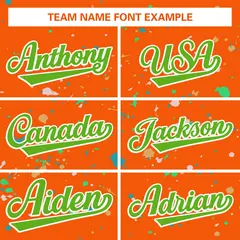Orange Neon Green-White Splash Graffiti Striped Baseball Jersey 3
