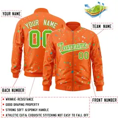 Orange Neon Green-White Splash Graffiti Varsity Full-Zip Letterman Jacket 2