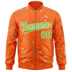 Orange Neon Green-White Splash Graffiti Varsity Full-Zip Letterman Jacket 3