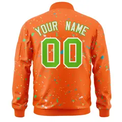 Orange Neon Green-White Splash Graffiti Varsity Full-Zip Letterman Jacket 4