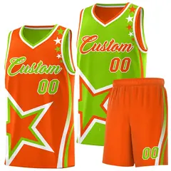 Orange Neon Green White Star Series Reversible Basketball Jersey
