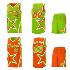 Orange Neon Green White Star Series Reversible Basketball Jersey 2