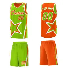 Orange Neon Green White Star Series Reversible Basketball Jersey 5