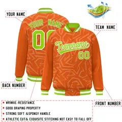 Orange Neon Green-White Stripe Graffiti Pattern Varsity Full-Snap Jacket 2
