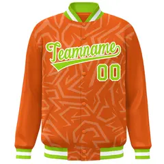 Orange Neon Green-White Stripe Graffiti Pattern Varsity Full-Snap Jacket 3