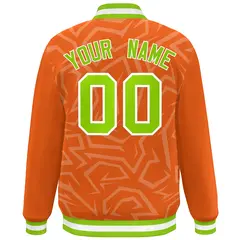 Orange Neon Green-White Stripe Graffiti Pattern Varsity Full-Snap Jacket 4