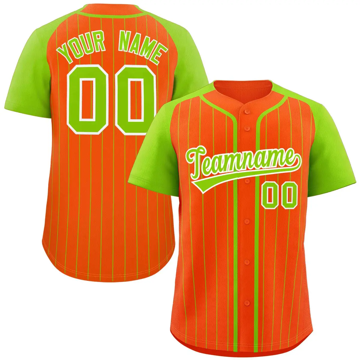 Orange Neon Green-White Stripe Raglan Baseball Jersey