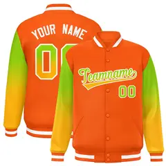 Orange Neon Green-Yellow Gradient Varsity Full-Snap Raglan Baseball Jacket 1