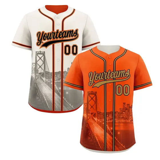 Orange Old Gold Black Reversible City Skyline Graffiti Baseball Jersey