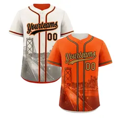 Orange Old Gold Black Reversible City Skyline Graffiti Baseball Jersey 1