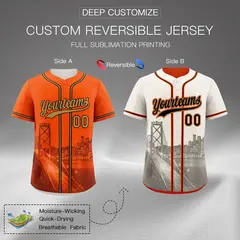 Orange Old Gold Black Reversible City Skyline Graffiti Baseball Jersey 2