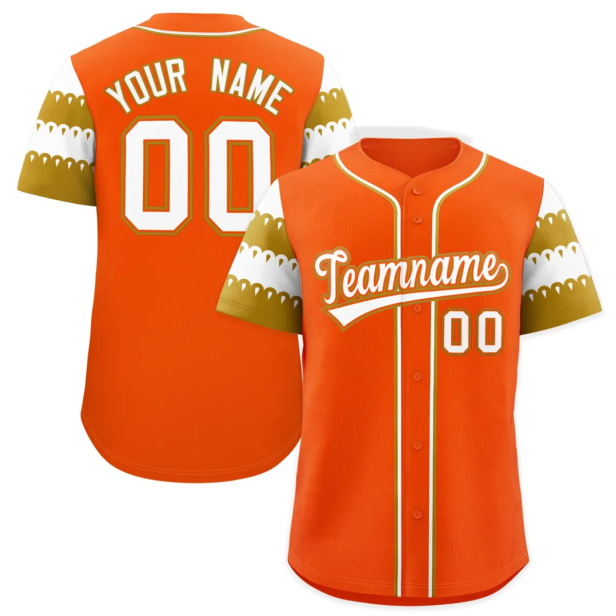 Orange Old Gold White Flag Lace Sleeve Baseball Jersey