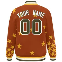 Orange Olive-White Star Graffiti Varsity Full-Snap Bomber Jacket 4