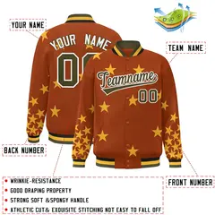 Orange Olive-White Star Graffiti Varsity Full-Snap Bomber Jacket 2