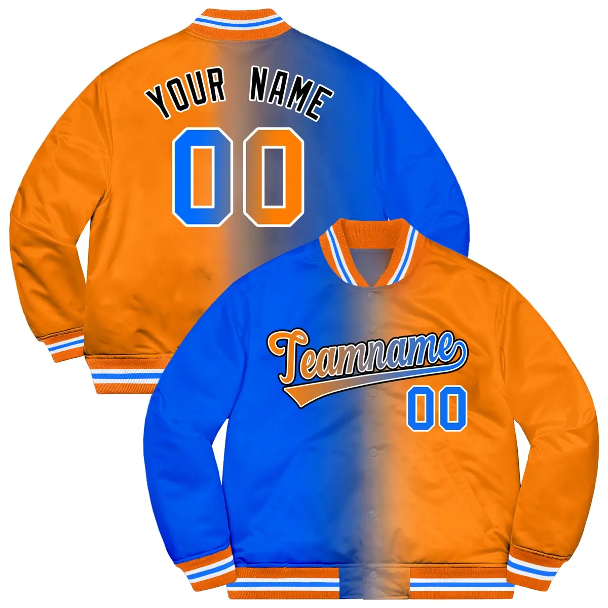 Orange Panther Blue-Black Two Tone Gradient Letterman Jacket