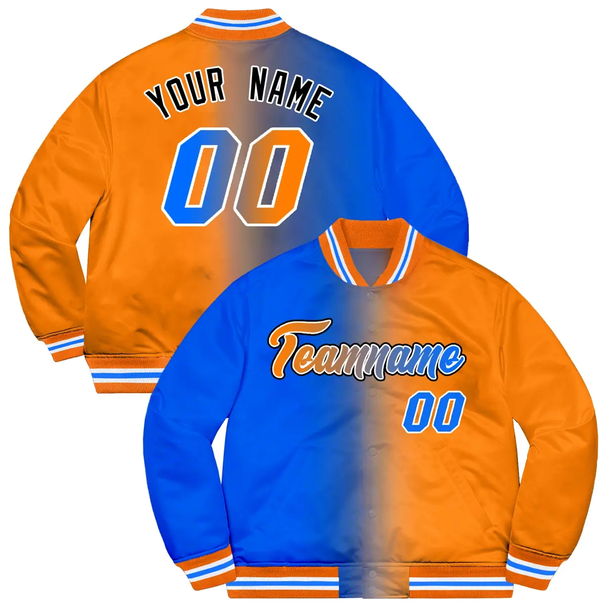 Orange Panther Blue-Black Two Tone Gradient Varsity Jacket