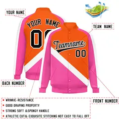 Orange Pink Full-Snap Raglan Letterman Baseball Jacket 2