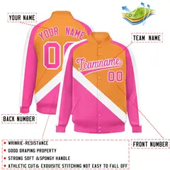 Orange Pink Full-Snap Raglan Letterman Baseball Jacket 2
