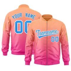Orange Pink-Powder Blue Gradient Full-Zip Letterman Bomber Jacket
