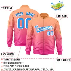 Orange Pink-Powder Blue Gradient Full-Zip Letterman Bomber Jacket 2