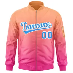 Orange Pink-Powder Blue Gradient Full-Zip Letterman Bomber Jacket 3