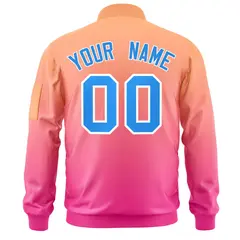 Orange Pink-Powder Blue Gradient Full-Zip Letterman Bomber Jacket 4