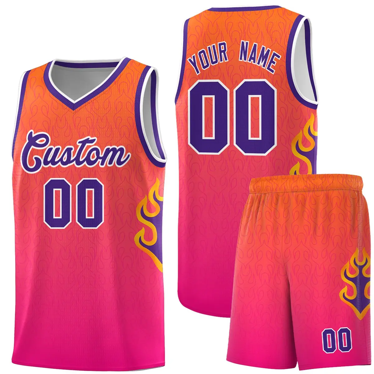 Orange Pink-Purple Flame Gradient Fashion Basketball Jersey