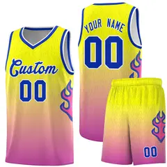 Orange Pink-Royal Flame Gradient Basketball Jersey