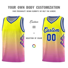 Orange Pink-Royal Flame Gradient Basketball Jersey 3