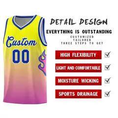 Orange Pink-Royal Flame Gradient Basketball Jersey 5