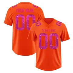 Orange Pink Sequin Lettering Football Jersey