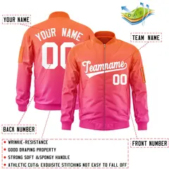 Orange Pink-White Gradient Full-Zip Letterman Bomber Jacket 2