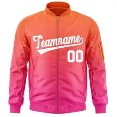 Orange Pink-White Gradient Full-Zip Letterman Bomber Jacket 3