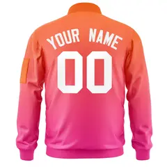 Orange Pink-White Gradient Full-Zip Letterman Bomber Jacket 4