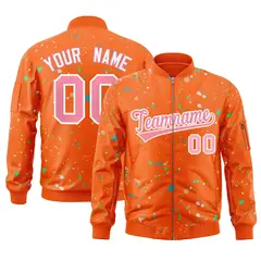Orange Pink-White Splash Graffiti Pattern Varsity Full-Zip Letterman Jacket