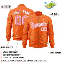 Orange Pink-White Splash Graffiti Pattern Varsity Full-Zip Letterman Jacket 2