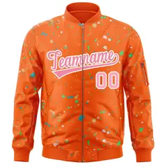 Orange Pink-White Splash Graffiti Pattern Varsity Full-Zip Letterman Jacket 3